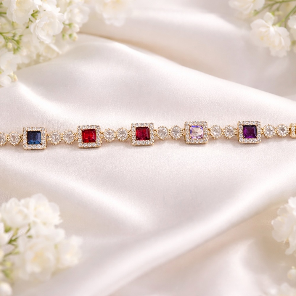 Gold bracelets with multi colored gem stones